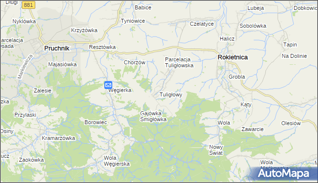 mapa Tuligłowy gmina Rokietnica, Tuligłowy gmina Rokietnica na mapie Targeo