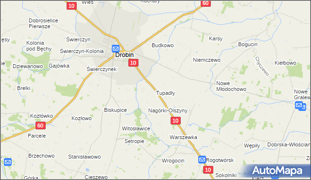 mapa Tupadły gmina Drobin, Tupadły gmina Drobin na mapie Targeo