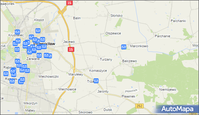 mapa Turzany gmina Inowrocław, Turzany gmina Inowrocław na mapie Targeo