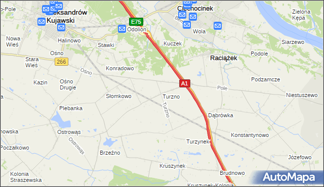 mapa Turzno gmina Raciążek, Turzno gmina Raciążek na mapie Targeo