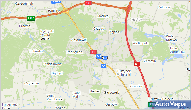 mapa Tuszyn powiat łódzki wschodni, Tuszyn powiat łódzki wschodni na mapie Targeo