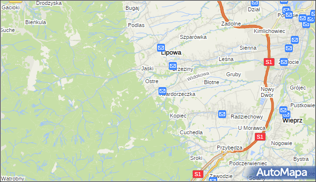 mapa Twardorzeczka, Twardorzeczka na mapie Targeo