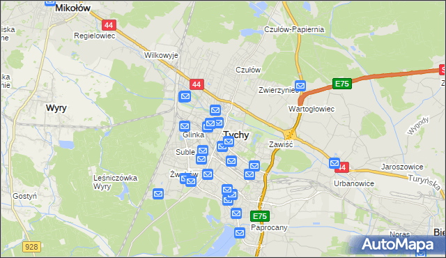 mapa Tychów, Tychy na mapie Targeo