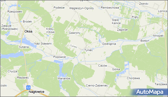 mapa Tyniec gmina Oksa, Tyniec gmina Oksa na mapie Targeo