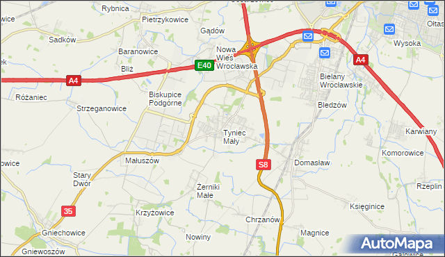 mapa Tyniec Mały, Tyniec Mały na mapie Targeo