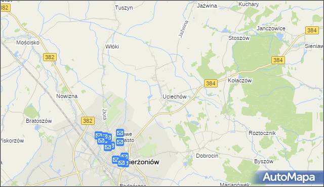 mapa Uciechów gmina Dzierżoniów, Uciechów gmina Dzierżoniów na mapie Targeo