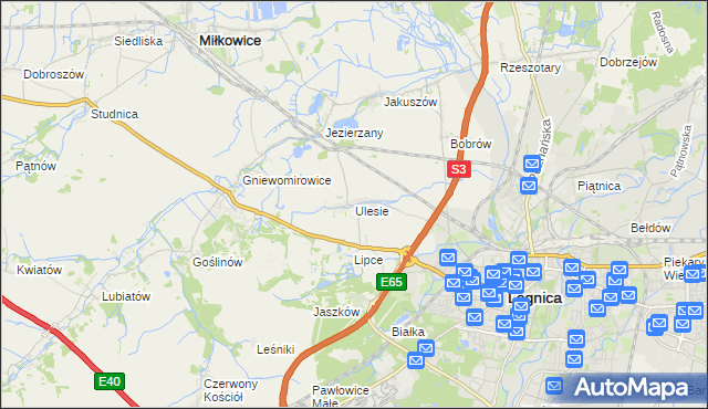 mapa Ulesie gmina Miłkowice, Ulesie gmina Miłkowice na mapie Targeo