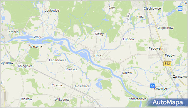 mapa Uraz gmina Oborniki Śląskie, Uraz gmina Oborniki Śląskie na mapie Targeo