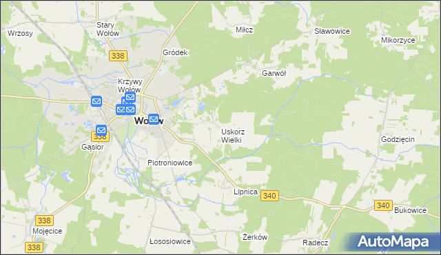 mapa Uskorz Wielki, Uskorz Wielki na mapie Targeo