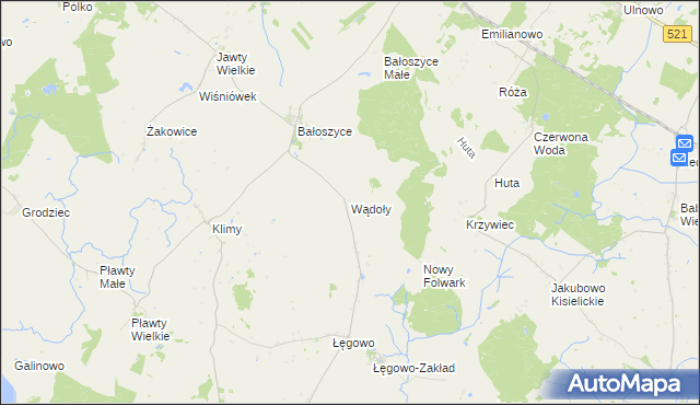 mapa Wądoły gmina Susz, Wądoły gmina Susz na mapie Targeo