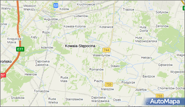 mapa Walentynów gmina Kowala, Walentynów gmina Kowala na mapie Targeo