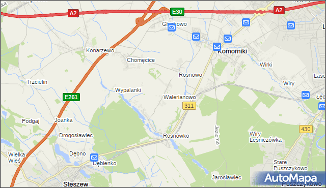 mapa Walerianowo gmina Komorniki, Walerianowo gmina Komorniki na mapie Targeo