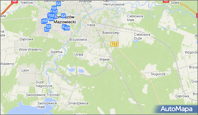 mapa Wąwał gmina Tomaszów Mazowiecki, Wąwał gmina Tomaszów Mazowiecki na mapie Targeo