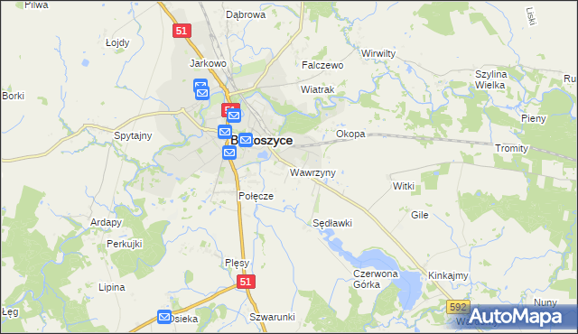 mapa Wawrzyny gmina Bartoszyce, Wawrzyny gmina Bartoszyce na mapie Targeo