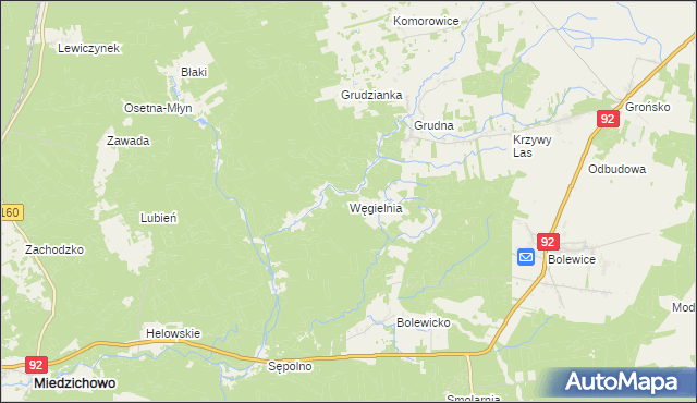 mapa Węgielnia gmina Miedzichowo, Węgielnia gmina Miedzichowo na mapie Targeo