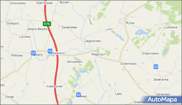 mapa Węgorzyn gmina Ryńsk, Węgorzyn gmina Ryńsk na mapie Targeo