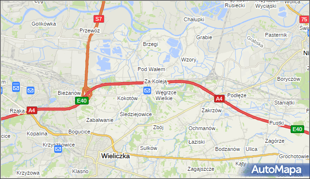 mapa Węgrzce Wielkie, Węgrzce Wielkie na mapie Targeo