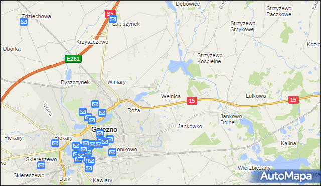 mapa Wełnica gmina Gniezno, Wełnica gmina Gniezno na mapie Targeo