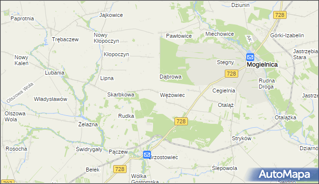 mapa Wężowiec gmina Mogielnica, Wężowiec gmina Mogielnica na mapie Targeo