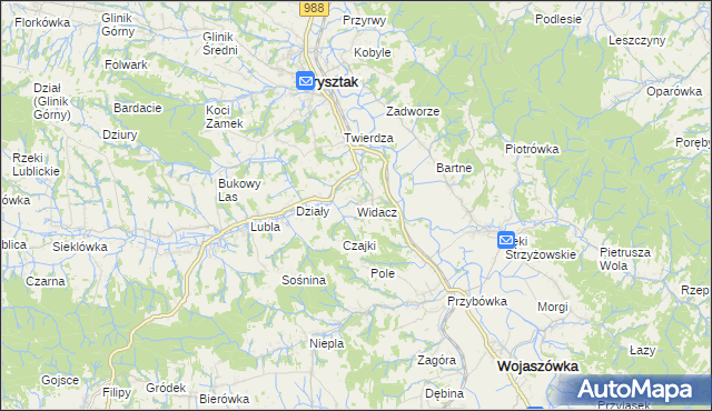 mapa Widacz gmina Frysztak, Widacz gmina Frysztak na mapie Targeo