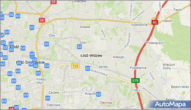 mapa Widzew, Widzew na mapie Targeo