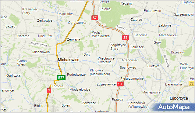 mapa Więcławice Dworskie, Więcławice Dworskie na mapie Targeo