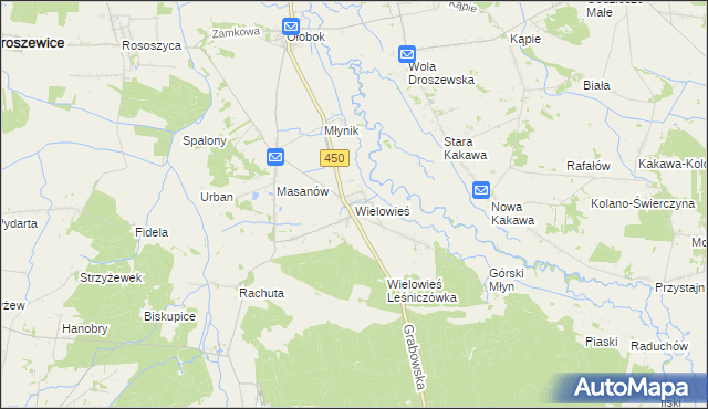 mapa Wielowieś gmina Sieroszewice, Wielowieś gmina Sieroszewice na mapie Targeo