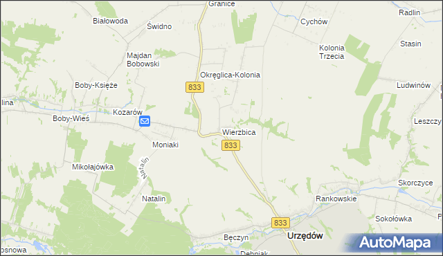 mapa Wierzbica gmina Urzędów, Wierzbica gmina Urzędów na mapie Targeo