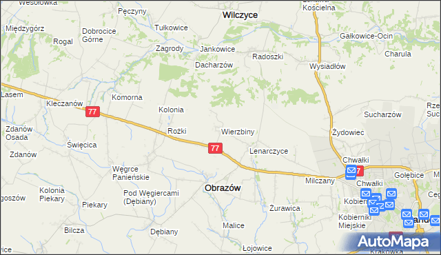 mapa Wierzbiny gmina Obrazów, Wierzbiny gmina Obrazów na mapie Targeo