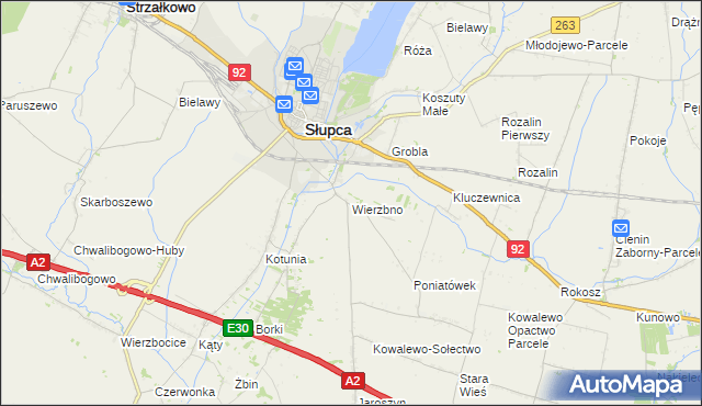 mapa Wierzbno gmina Słupca, Wierzbno gmina Słupca na mapie Targeo