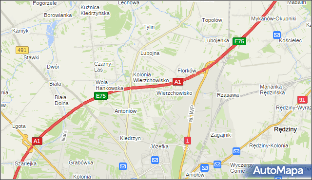 mapa Wierzchowisko gmina Mykanów, Wierzchowisko gmina Mykanów na mapie Targeo