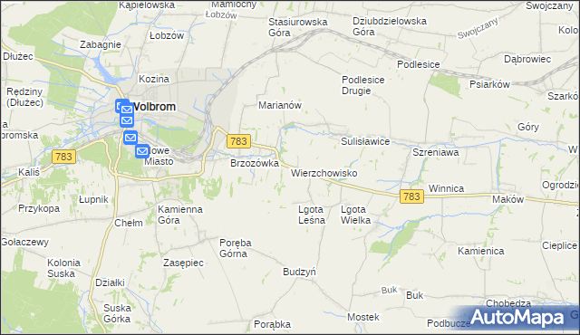 mapa Wierzchowisko gmina Wolbrom, Wierzchowisko gmina Wolbrom na mapie Targeo