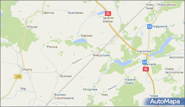 mapa Wierzchowo gmina Człuchów, Wierzchowo gmina Człuchów na mapie Targeo