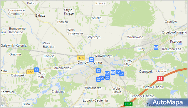 mapa Wiewiórczyn gmina Łask, Wiewiórczyn gmina Łask na mapie Targeo