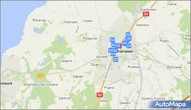 mapa Wikielec gmina Braniewo, Wikielec gmina Braniewo na mapie Targeo