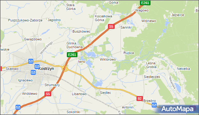 mapa Wiktorowo gmina Kostrzyn, Wiktorowo gmina Kostrzyn na mapie Targeo