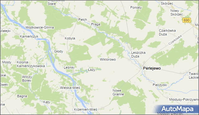 mapa Wiktorowo gmina Perlejewo, Wiktorowo gmina Perlejewo na mapie Targeo