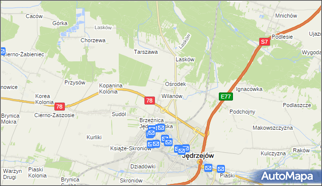mapa Wilanów gmina Jędrzejów, Wilanów gmina Jędrzejów na mapie Targeo
