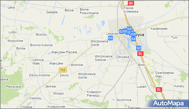 mapa Wilczkowice Średnie, Wilczkowice Średnie na mapie Targeo