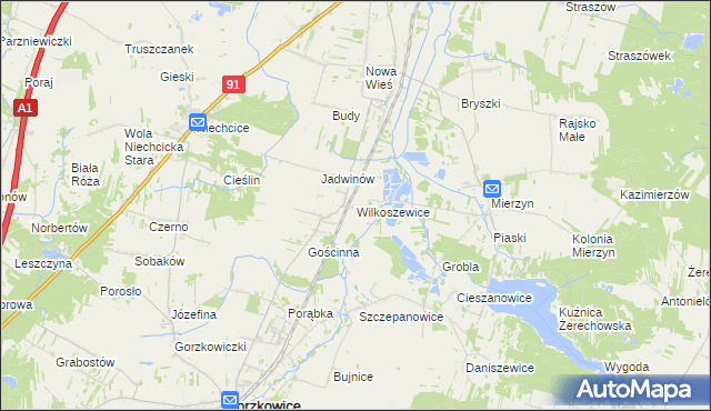 mapa Wilkoszewice, Wilkoszewice na mapie Targeo