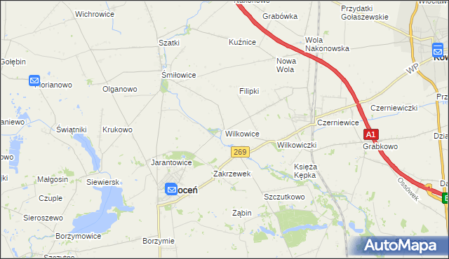 mapa Wilkowice gmina Choceń, Wilkowice gmina Choceń na mapie Targeo