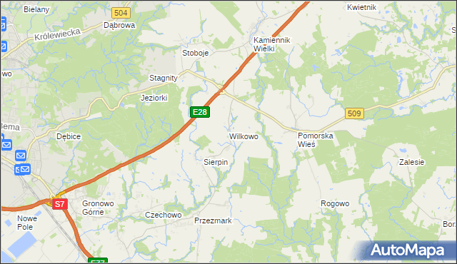 mapa Wilkowo gmina Milejewo, Wilkowo gmina Milejewo na mapie Targeo