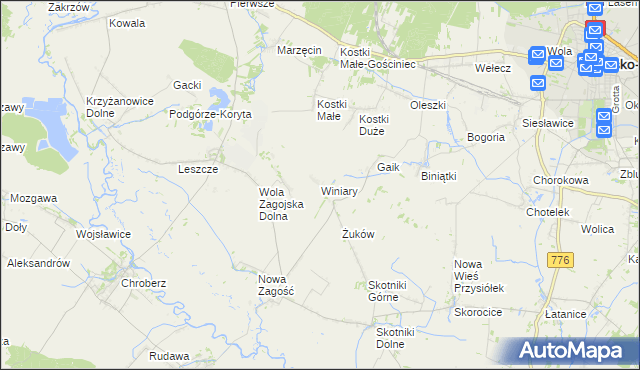 mapa Winiary gmina Pińczów, Winiary gmina Pińczów na mapie Targeo