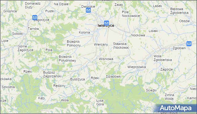 mapa Wiśniowa gmina Iwierzyce, Wiśniowa gmina Iwierzyce na mapie Targeo