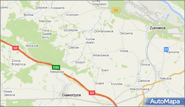 mapa Witanowice gmina Gaworzyce, Witanowice gmina Gaworzyce na mapie Targeo