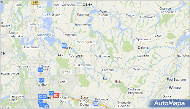 mapa Witkowice gmina Kęty, Witkowice gmina Kęty na mapie Targeo