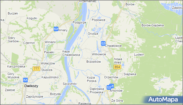 mapa Witkowice gmina Radomyśl nad Sanem, Witkowice gmina Radomyśl nad Sanem na mapie Targeo