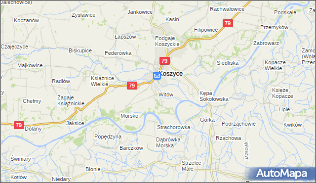 mapa Witów gmina Koszyce, Witów gmina Koszyce na mapie Targeo