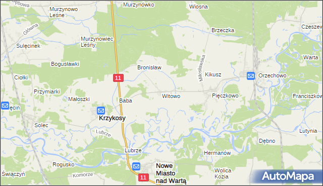 mapa Witowo gmina Krzykosy, Witowo gmina Krzykosy na mapie Targeo