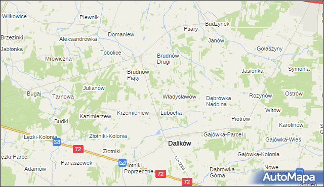 mapa Władysławów gmina Dalików, Władysławów gmina Dalików na mapie Targeo